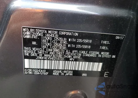 2017 Toyota Rav4 Limited from USA, damaged, VIN JTMDFREV5HD214723